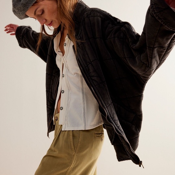 Free People Black Bomber Jacket with Relaxed Fit - Picture 4 of 9